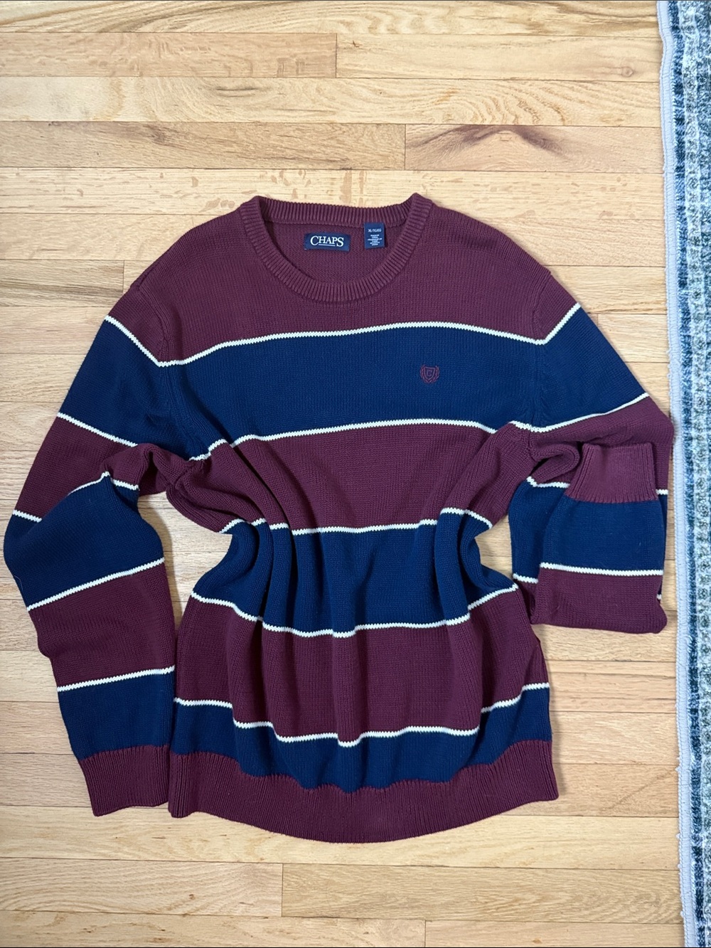 Vintage CHAPS 100% cotton heavy knit striped sweater oversized nautical coastal